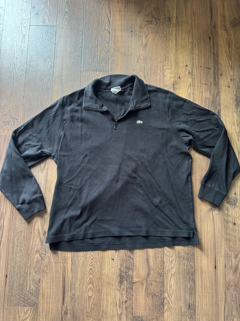 Lacoste Black Quarter-Zip Pullover With Green Croc Logo